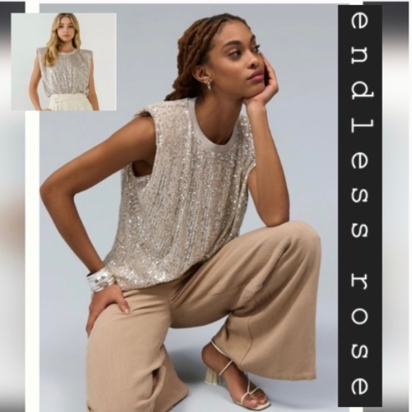 Endless Rose Tops - NWT Anthropologie Endless Rose Sleeveless Shoulder-Pad Sequin Top, XL, GP1489